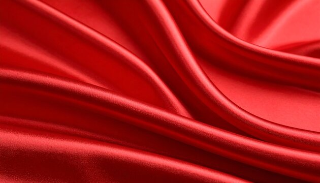 Close-up of Draped Red Satin Fabric Texture.