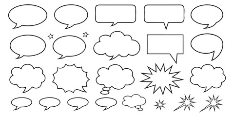 Speech bubble collection. Set of speech bubble. Speech bubble comic. Line art speech bubbles. speech bubble comic signs.
