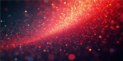 Bright holiday lights glitter against a festive red background, with sparkling snow and stars creating a celebratory glow