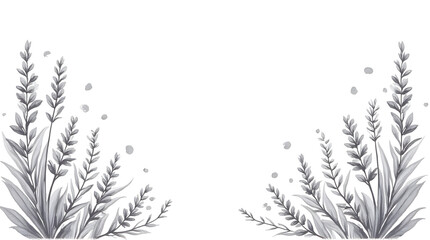 Fototapeta premium Floral Border Illustration with Lavender and Leaves in Gray Scale