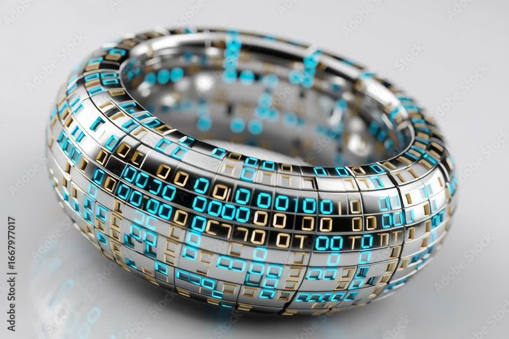 Aufkleber futuristic ring design showcasing sleek patterns in blue and silver, merging technology with binary 