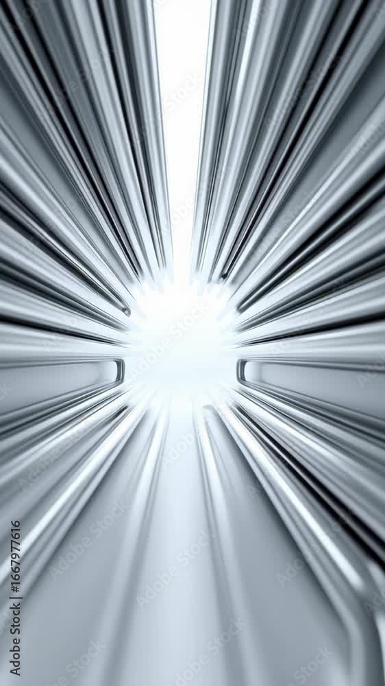 Poster sleek metallic lines and abstract tunnel create dynamic, futuristic design, evoking motion and depth