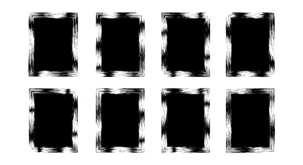 Black brushstroke frames on white background for design elements, social media, and art projects