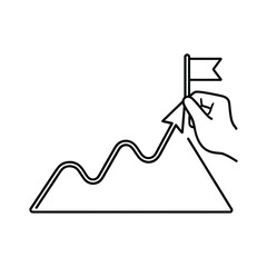 Hand planting a flag on a mountain peak representing success and achievement © JJMS