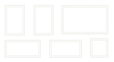 Collection of blank postage stamp frames in various sizes and orientations