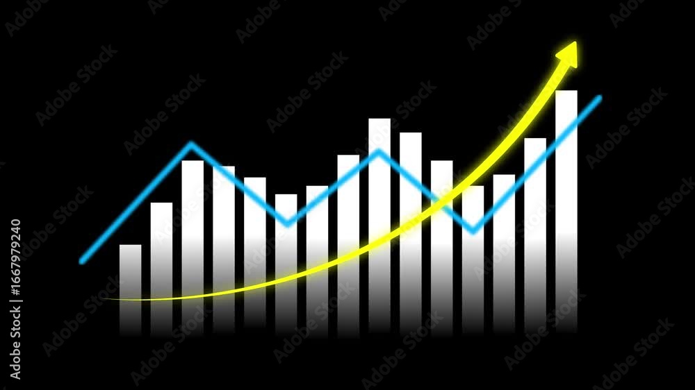 Poster abstract business graph with rising arrow sign . a glowing digital graph with an upward trend and an