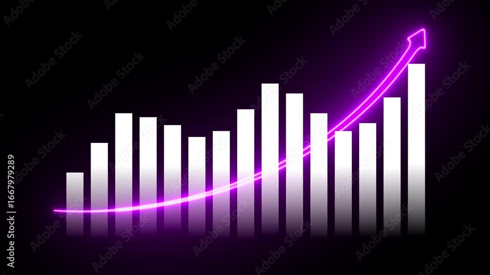 Poster abstract business graph with rising arrow sign . a glowing digital graph with an upward trend and an