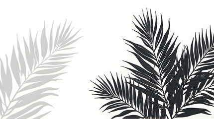 Palm Fronds Silhouette on White Background with Soft Shadow