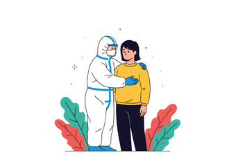 Healthcare professional comforts patient during pandemic health crisis assistance