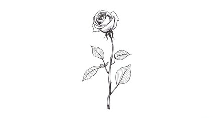 Obraz premium Rose Flower Stem Illustration in Black and White on White Background