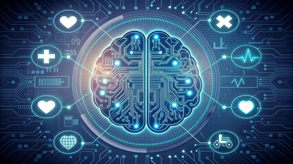 AI chatbot for healthcare support with digital brain and medical icons glowing futuristic blue light showcasing artificial - Powered by Adobe