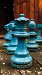 Teal Chess Pieces Outdoor Wooden Deck