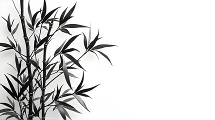 Fototapeta premium Bamboo Plant Stalks with Leaves on White Background