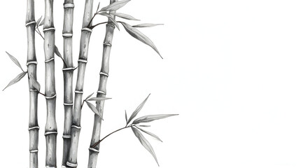 Fototapeta premium Bamboo Stalks and Leaves Illustration in Grayscale