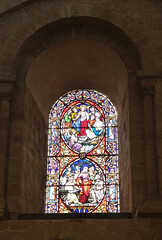 Stained glass  depicting Jesus healing the sick at the Pool of Bethesda and Dorcas clothing the...