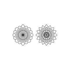 Two stylized floral mandalas with intricate petal patterns on a white background
