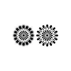 Two intricate black and white floral mandala patterns with symmetrical petal designs on a white background