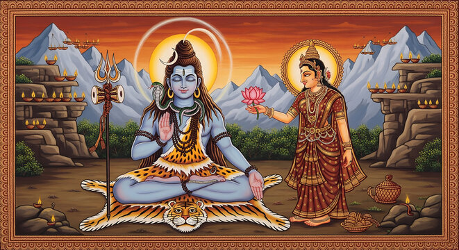 Divine shiva parvati depiction for hartalika teej and pradosh vrat celebrating sharad navratri devotion and spiritual fasting