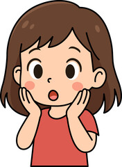 Adorable cartoon girl in pink outfit surprised