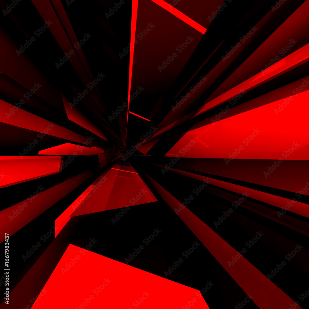 Aufkleber abstract red and black geometric background with perspective lines and sharp angles modern design fo