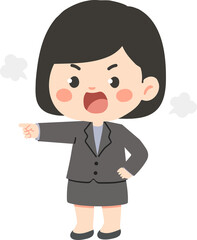 Cartoon Illustration of an Angry Businesswoman Pointing