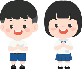 Cartoon of Thai Students in School Uniforms
