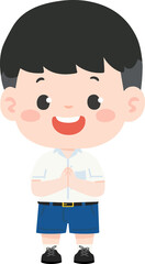 Cartoon Illustration of Student Greeting with Wai