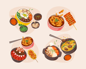 Delicious Korean Dishes in a Flat Art Style Mini composition Collection