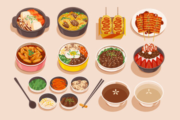 Modern Flat Art for a Korean Restaurant Original Food