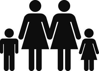 High quality illustration of a family with two moms black symbol isolated - Modern lesbian family graphic representation