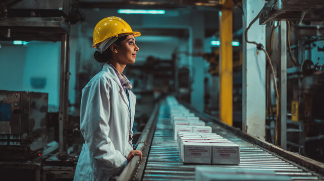 young female engineer working at factory