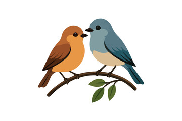 Fototapeta premium Pair of Birds on Twig Vector on white background