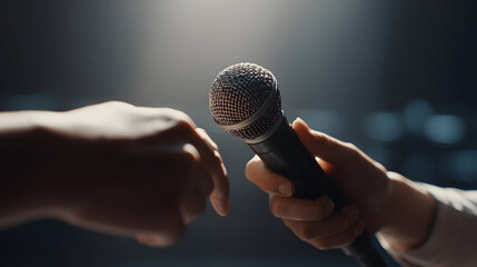 Microphone Exchange, Stage, Photography, Intimate Atmosphere, Close-Up Perspective, Self-Development