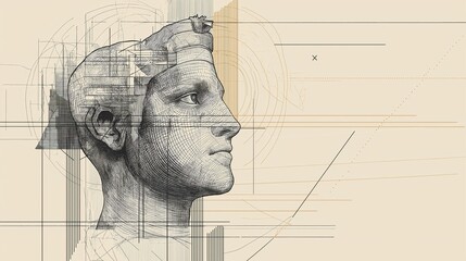 Graphic illustration on the theme of man and art, graphics and history.