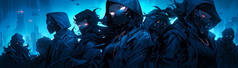 Mysterious heroes in masks. Illustration on the theme of manga, comics, illustrations and image.