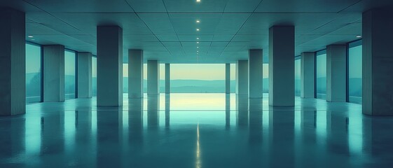 Empty room with concrete columns. Illustration on the theme of architecture and space.