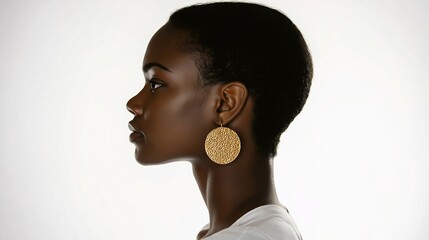 Girl in profile with gold jewelry.