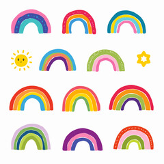 Colorful rainbow icon set in a bright sky
