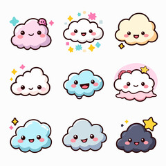 A set of funny cartoon vector cloud animal  characters collection