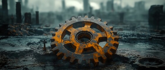 Dirty Parts Lying In An Industrial Area. Illustration On The Theme Of Industry And Ecology.