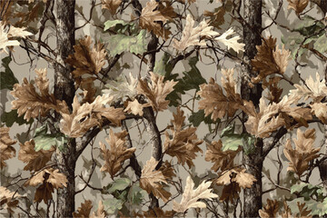 Real tree forest camouflage seamless pattern design pattern for hunting and military uniform. Hunting camouflage. Camo background