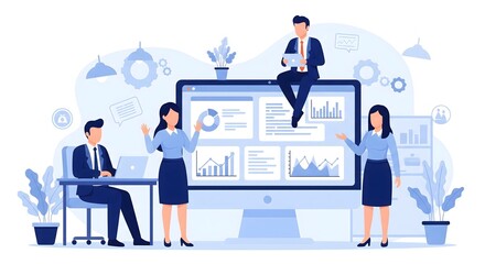 Teamwork and Business Analytics Strategy with Digital Data Dashboard Presentation