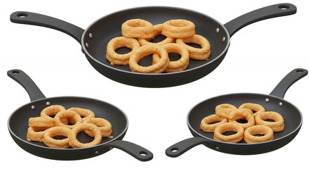 Fried calamari rings in frying pans cooking demonstration