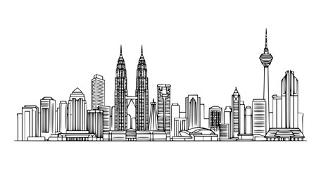 Naklejka premium Kuala Lumpur, Malaysia Vector Line Art