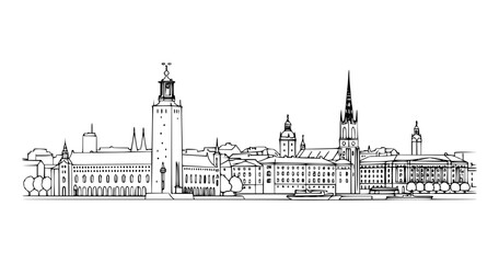 Fototapeta premium Stockholm, Sweden Vector Line Art