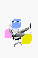 Banner 3d sketch image collage of anonym businessman sit chair office employee worker instead head...