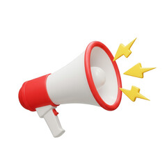 Red and white megaphone with sound waves isolated on transparent background