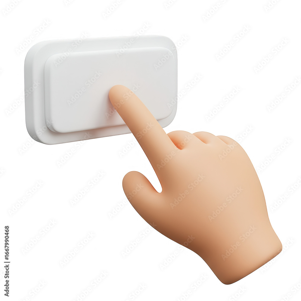 Poster hand pressing a button on a device, isolated on transparent background
