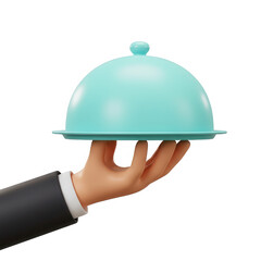 Fototapeta premium Turquoise dome food server held by hand isolated on transparent background