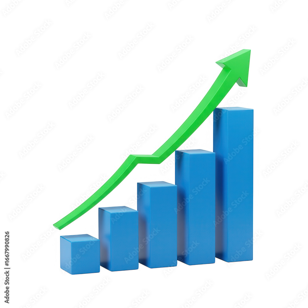 Aufkleber rising bar chart with green arrow pointing up isolated on transparent background